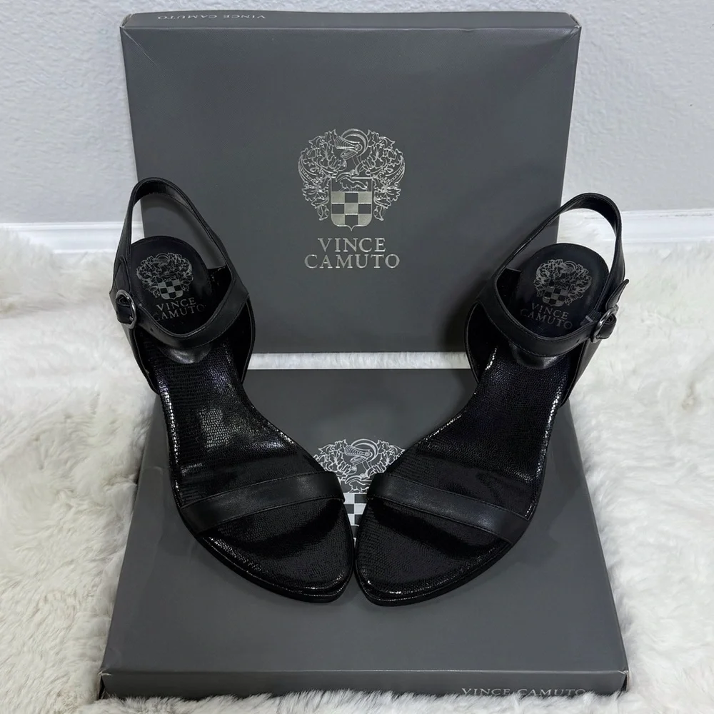 Vince Camuto Lynona Heels Black Open-Toe Heeled Sandals, Size 9.5 - Picture 6 of 10